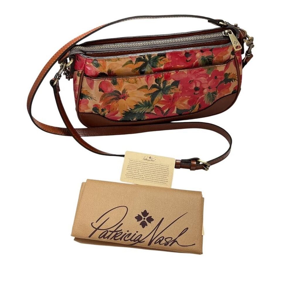 Patricia Nash Nova Small Crossbody Shoulder Bag Multicolor Floral Leather NEW